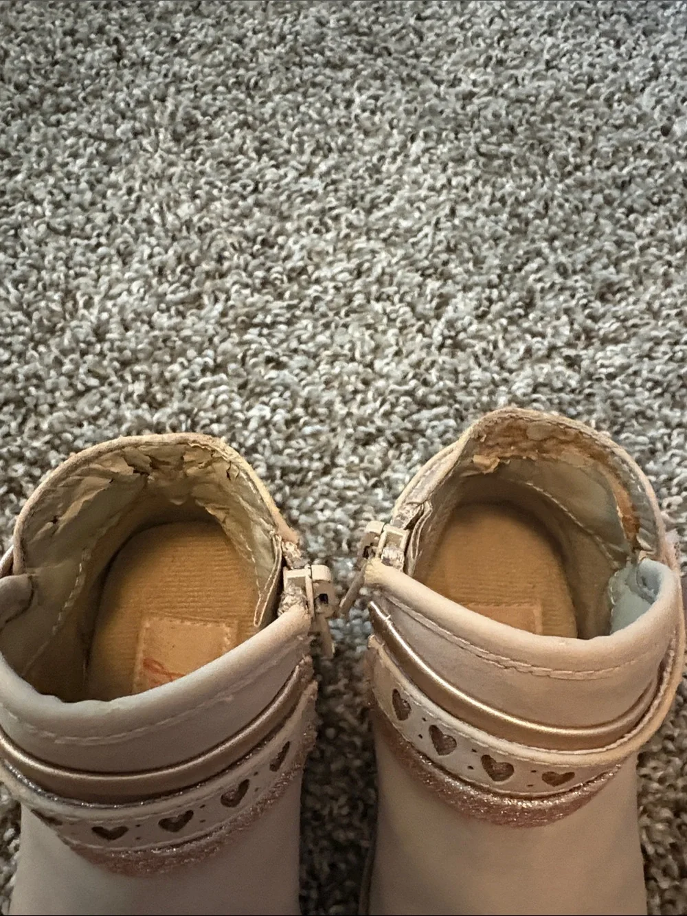 Girls' Tan Heart-Trim Ankle Boots